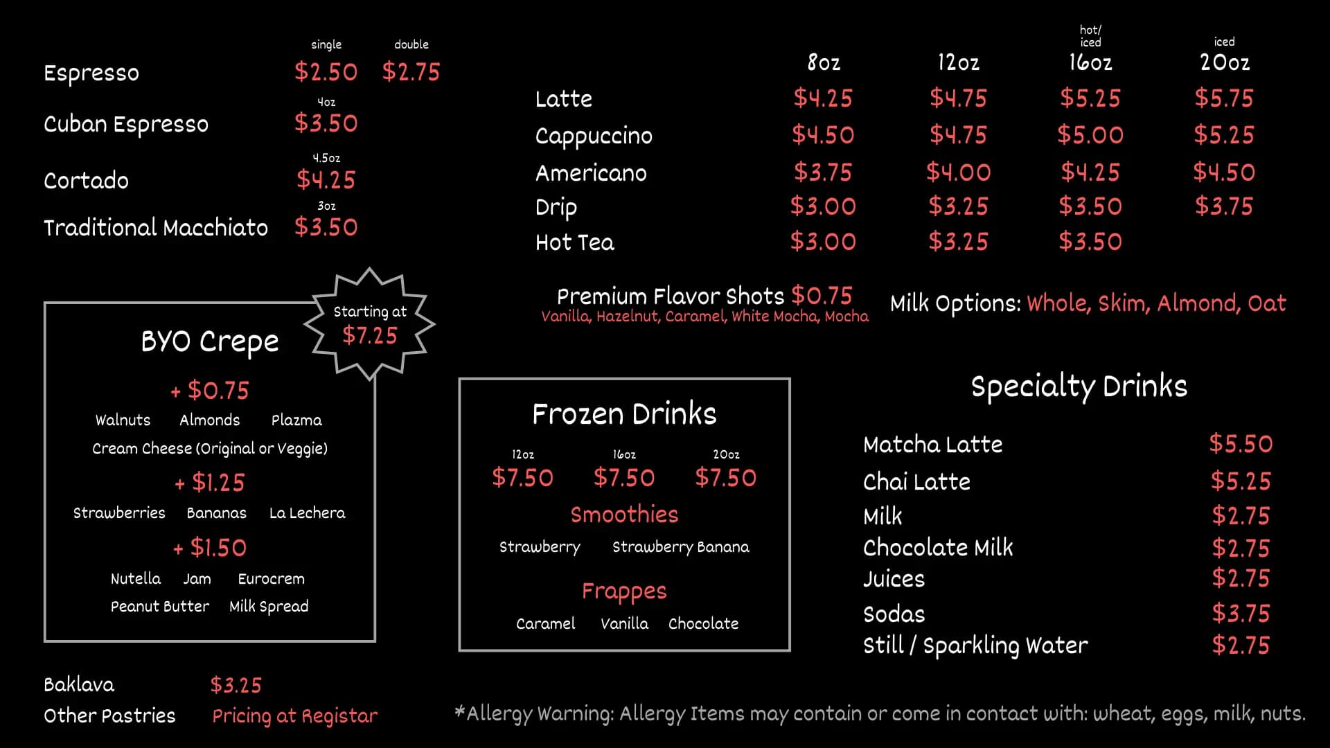 Bella Ciao Menu